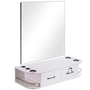 BarberPub Locking Wall Mount Styling Barber Station with Mirror Beauty Spa Salon Furniture,6154-5012-mirror (White)