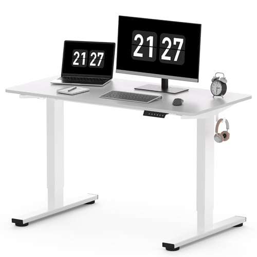 FLEXISPOT ONE PIECE Electric Standing Desk Height Adjustable Sit Stand Desk Heavy Duty Steel for Home Office (120 * 60cm, White Frame+ White Desktop)