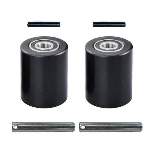 Image of Tory Carrier Pallet Jack Load Wheel, Pre-installed Pallet Jack Roller, Nylon Wheels 3 inch x 3.7 inch, Sealed Precision Bearings ID 0.78 inch, Red- A Pair