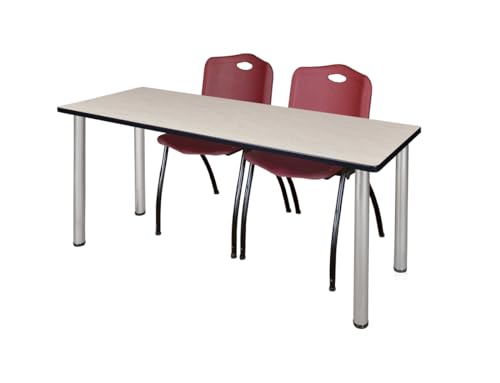 72 x 24 in. Kee Training Table Maple & Chrome & 2 in. M Stack Chairs - Burgundy
