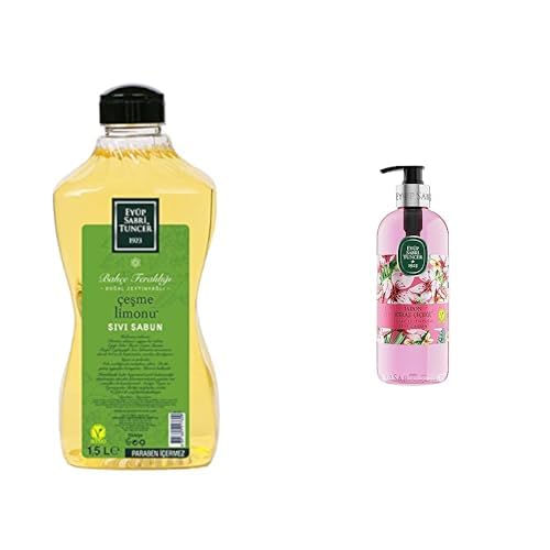 Eyüp Sabri Tuncer Doğal Zeytinyağlı Sıvı Sabun Çeşme Limonu 1,5 L Pet Şişe (1 x 1500 ml) xEyüp Sabri Tuncer Doğal Zeytinyağli Sıvı Sabun Japon Kiraz Çiçeği (500 ml)