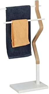 Relaxdays Towel Rack Standing, Dryer in Bent Design with 2 Bars, HxWxD: 85 x 43.5 x 20 cm, Wood & Metal, White/Natural