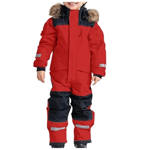 子ども用スキーウェア 黒/赤 フード付き スキーウェア つなぎ スノーボードウェア キッズ 超撥水 上下