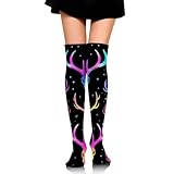 Meaudiwes Fashion Over Knee Socks Thigh High Socks Personality Long Boot Stockings Goth Moon Stars Hunting Deer Skulls