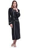 PajamaGram Bathrobe Womens So Soft - Women's Bathrobes Long, Black, Small 4-6