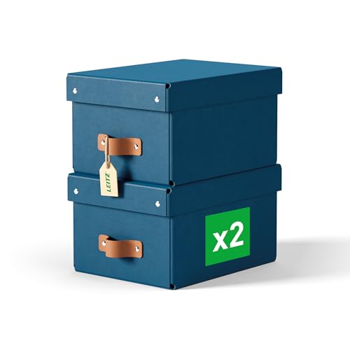 Leitz Puro Aufbewahrungsbox mit Deckel, Klein, 2er-Set, stapelbar, 7 L, Organizer-Box für Regale und Schränke, aus FSC-Karton, für Büro und Home Office, 20 x 26 x 15 cm, Blau, 61470068