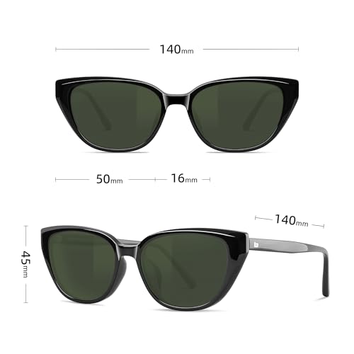 B.N.U.S Corning Glass Lens Polarized Cat Eye Sunglasses for Women - Retro Fashion Sunglasses with UV400 Protection, Scratch Resistant (Black, Non-Polarized, G-15 Lens) by B.N.U.S - Used condition - Image 6