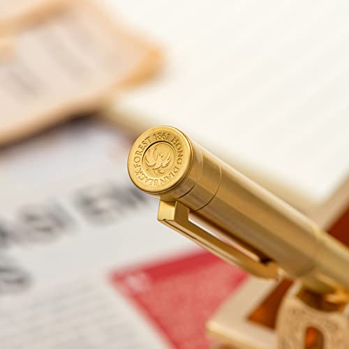 Image of Hongdian Forest Pro Solid Brass Fountain Pen, Medium Nib Classic Design Smooth Writing Copper Pen w with Ink Refill Converter and Metal Pen Box Set