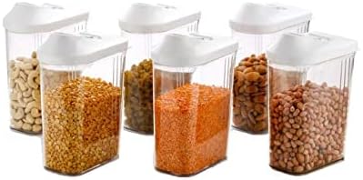 Kkart Easy Flow Plastic Kitchen Storage Jars Dispenser & Container Set BPA Free Airtight Unbreakable Transparent store Cereal Rice Pulse (1700 Ml Set Of 6)