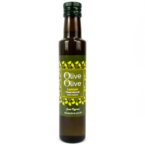 Lemon Infused Olive Oil Extra Virgin by OliveOlive - First Cold Pressed Olive Oil from Cyprus - 100% Handpicked Olives - High PolyPhenols - 250ml dark glass bottles (Lemon)