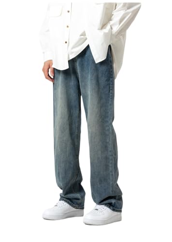 Stylish Hip Hop Streetwear Jeans Classic Regular Fit Straight Leg Jeans Trousers Washed Biker Jean Pants