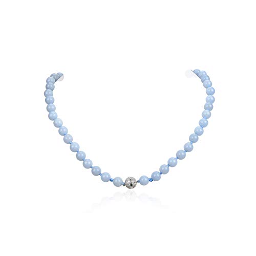 Fukugems Collana in Pietra Naturale per Donne Uomini Gemme Collana 18 Pollici Regalo di Compleanno per Ragazza Amica angelite Collana 8mm