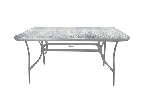HERSIG - Mesa de Jardin Rectangular de Acero y Vidrio Templado - Mesa Exterior Gris 120x70x70 CM - Mesas de Terraza y Jardín Rectangulares - Mesas para Verano Exterior con Cristal Texturizado