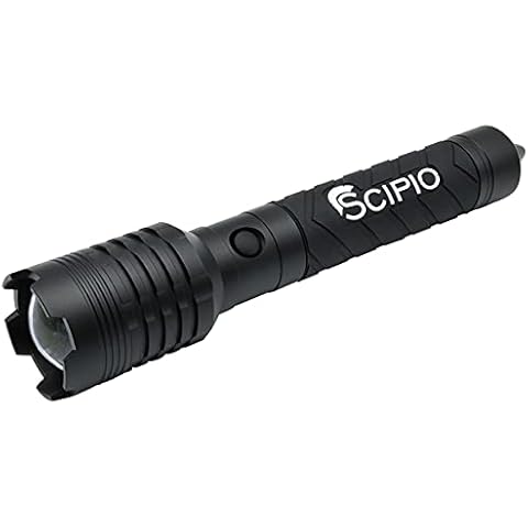 Scipio Tactical Rechargeable LED Flashlight - 4000 Lumens with Glass Breaker and Bright Light Cover