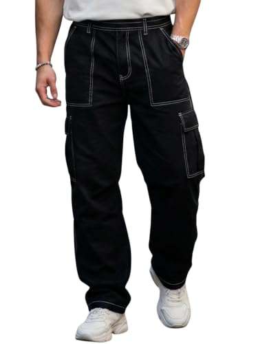 Image of Veirdo Men's Cargo Pants | Relaxed Fit Utility Trousers with Multi Pockets | Casual Streetwear Cotton Bottoms - Beige, Black & Grey| Sizes: S to XXL
