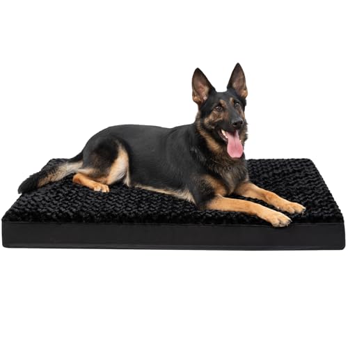 KSIIA Dog Crate Bed Waterproof Extra Large Dog Bed Soft Rose Velvet Supportive Kennel Pad Egg Crate Foam with Removable Washable Cover & Non-Slip Bottom, 47 x 29 Inch, Black Black 47.0"L x 2