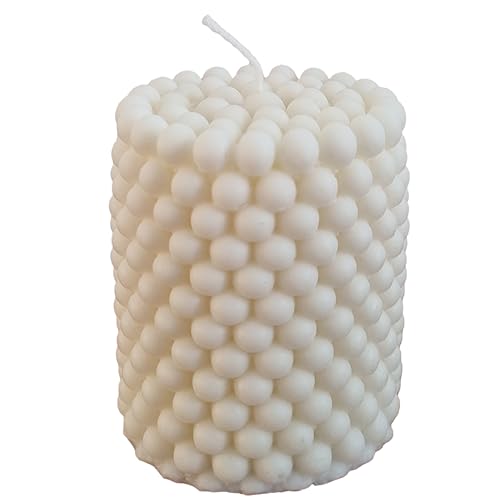 kerzenschule - Handgemachte Perlenkerze aus Rapswachs (Naturwachs) „Groß“ (8x6,5cm) - Deko Bubble Kerze in Weiß - Perlen Kerzen handgefertigt mit Baumwolldocht - Natur Dekokerze Bubblekerzen (211g)
