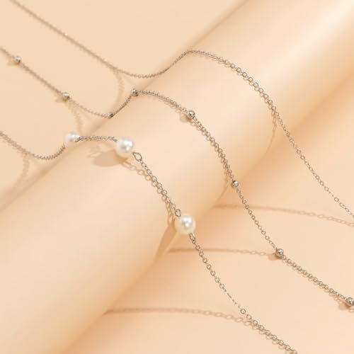 Image of Fabme Women's Waist Chain - Stylish Saree White Belly Chain - 3 Layer Body Hip Chain for the Waist Ladies Sexy Bikini Jewelry (26-42 In)
