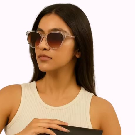 Image of Sunglasses for Women, Cateye Frame, Brown Gradient Lenses, Round Cat Eye Style