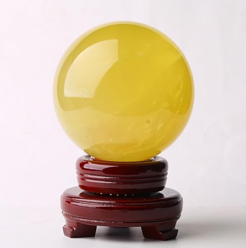 Sphère de citrine haut de gamme 6cm et son socle en bois pour décoration chic