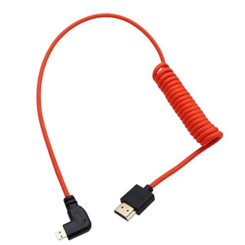 Image of HangTon Micro HDMI to HDMI 8K 4K60p Cable for Canon R6 II R5C R5 Sony ZVE10 A7C A7R IV III A7S II S5 S9 GH4 Camera ATOMOS Ninja V Ultra SmallHD Feelworld Monitor, Rigth Angle HDMI 2.1 Red 50cm