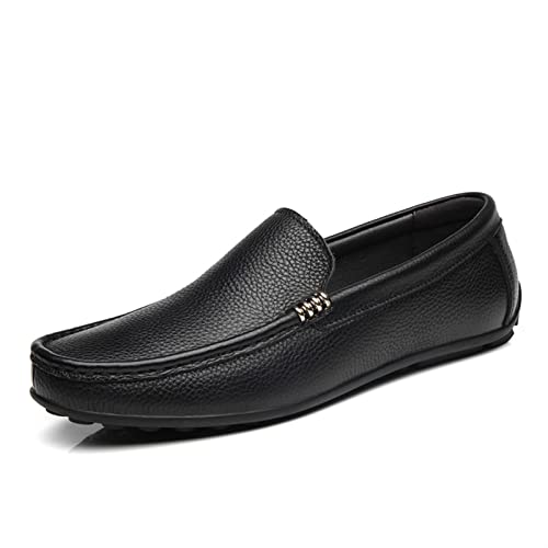 Men's Loafers Genuine Leather Stitching Details Round Toe Flat Heel Comfortable Slip Resistant Walking Slip-on