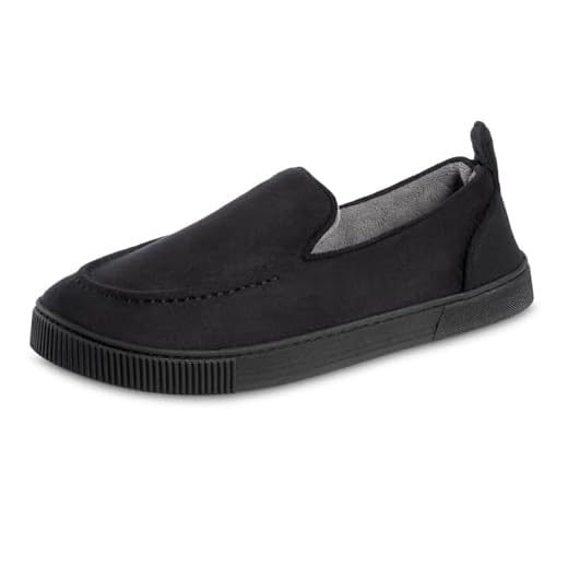 isotoner Men's Microsuede and Canvas Closed Back Slipper: Indoor/Outdoor, Memory Foam, Machine Wash, Black, 13-14