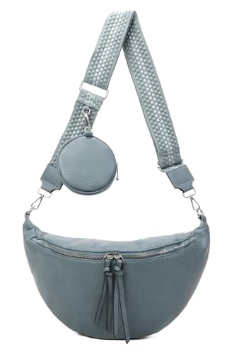 ITALYSHOP24 DAMEN TASCHE Brusttasche Bauchtasche Hüfttasche Crossbody Unisex Schultertasche Umhängetasche Kunstleder Gürteltasche Crossover Slingntasche Reise Bag Hellblau
