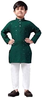 Valaki Kurta Pajama Set for Boys Cotton Blend Mirror Work Embroidery Kurta Pyjama for Boys