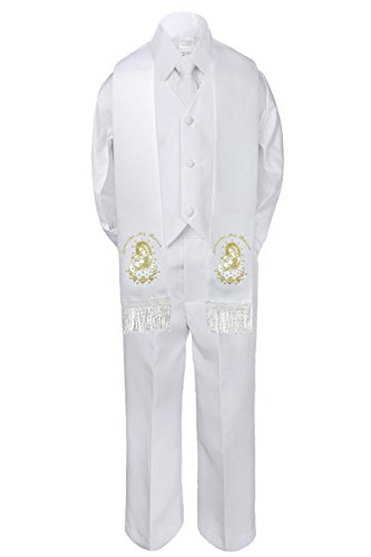 Unotux Baby Boy English Gold Virgin Mary Pope Stole Christening Necktie Vest Suit SM-7 (7, All Gold Mary&Pope in English)