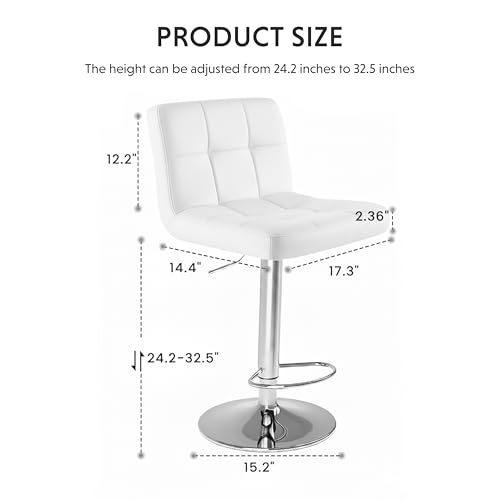 Image of HealSmart Bar Stools Set of 2, 24 inch Counter Height Stools, Modern Upholstered Kitchen Island Chairs with Sturdy Metal Base, PU Leather Saddle Seat Barstools, White