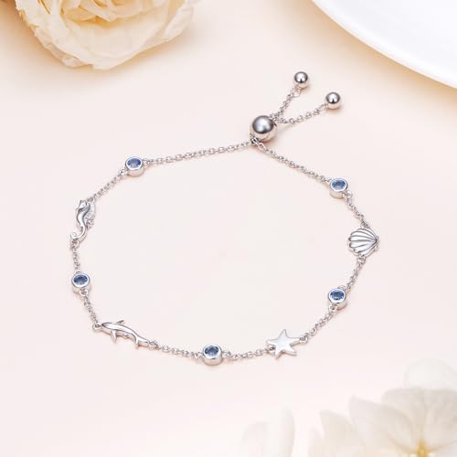 S925 Sterling Silver Shell Starfish Shark Bracelet for Women Summer Beach Sea Ocean Charm Adjustable Link Bracelets Jewelry Gift2