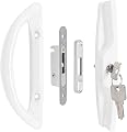 HOMOTEK 1 Pack Patio Door Handle Set, Replacement Sliding Door Handle with Key for Sliding Patio Door Thickness from 1-1/2" to 1-3/4", 3-15/16" Screw Hole Spacing, Mortise Lock, Reversible, White