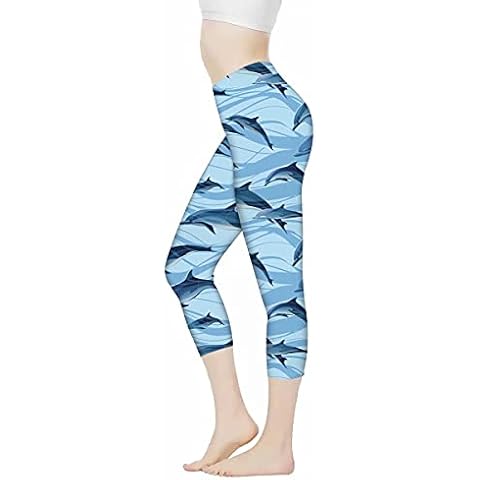 AFPANQZ Leggings for Women High Waisted Butt Lift Compression Sports Pants Stretch Capri Yoga Pants Gym Finess Running, Dolphin, XL Cover