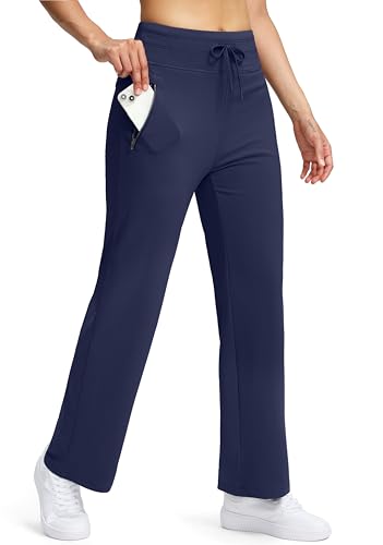 Soothfeel Calça feminina forrada de lã, cintura alta, bolsos com zíper, para inverno, quente, calça