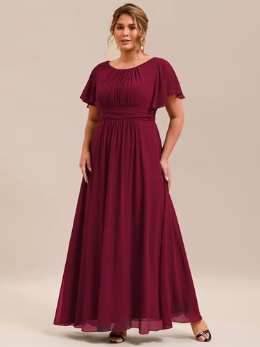 Image of Ever-Pretty Plus Elegant Formal Dresses for Curvy Women Round Neck Short Sleeves Chiffon Bridesmaid Mother of The Bride Dress