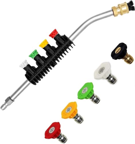 YUET Extensión de Pistola de Limpieza a Alta Presión, Liberación Rápida de 1/4 Pulgadas, 35 cm con 5 Boquillas, Accesorios para Lavadora a Presión, Limpiador de Canalón de 30 Grados