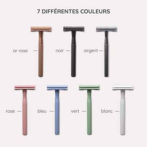 MYLILY® Rasoir de sureté avec 5 lames de rasoir inclues I rasoir femme I rasoir métal sans plastique I tondeuse femme intime I tondeuse corps | kit zéro déchet I or rose – vue 7