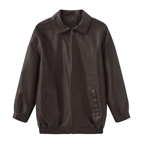 Manteau d'automne surdimensionné femme veste similicuir ample à revers zippée