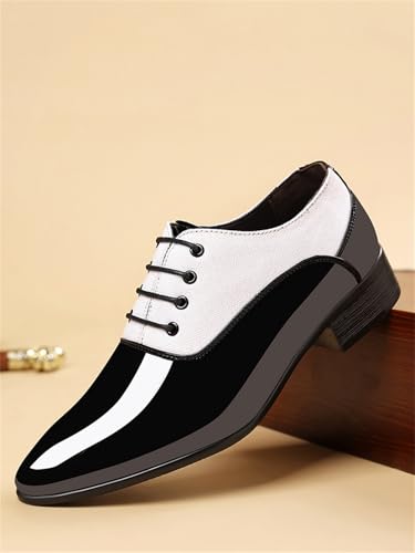 Image of Men's Vintage High Gloss Dress Shoes Patent Leather Oxford Business Suit Tuxedo Formal Shoes Prom Weddings