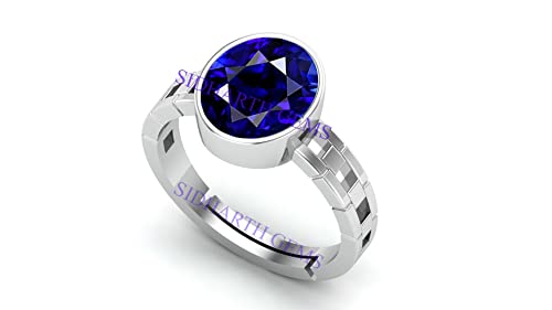 Bague saphir bleu de Ceylan naturel en argent sterling réglable premium