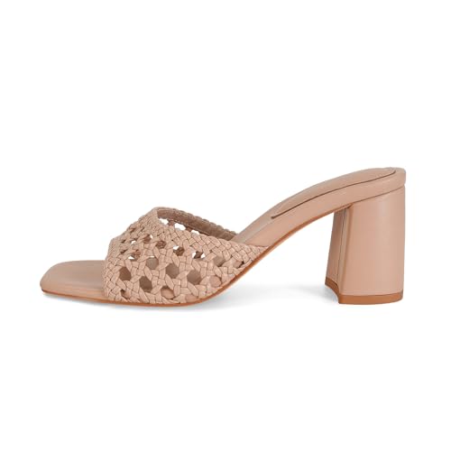 Image of Women's Heeled Sandals Mesh Mules Square Open Toe Block Chunky Heel Slip On Slide Sandals Comfy Dressy Summer Party Shoes