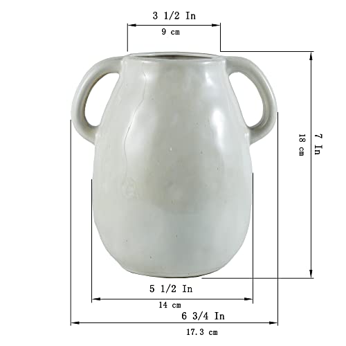 Tanvecle HANDLE VASE EAR White Ceramic Vase With 2 Handles, Modern Farmhouse Vase For Home Decor, Rustic Terracotta Vase, Decorative Pottery Flower Vase, Clay Samll Vase thumb #6