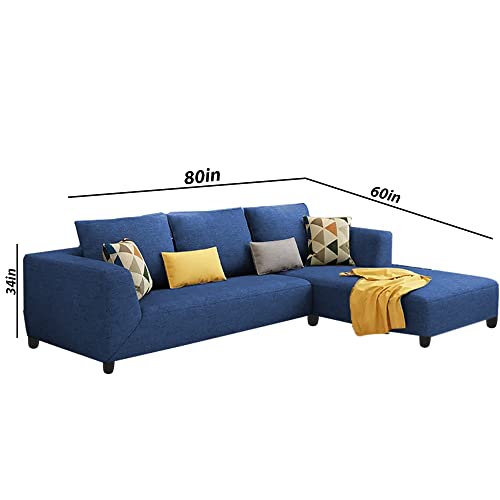 Image of Galib RHS 4 Seater L Shape Sofa Set for Living Room (Blue Fabric)