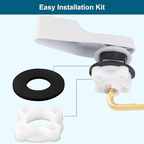 Image of Hygie Rinse Universal Side Mount Metal Toilet Handle Replacement Kit, White | Compatible with American Standard /Mansfield /Gerber /TOTO /Kohler Toilet, Toilet Tank Flusher Lever with Flapper Chain