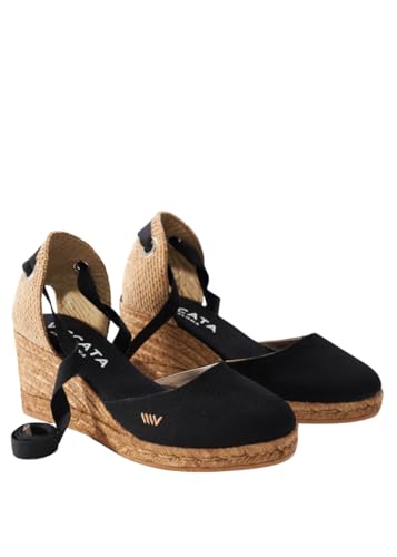 Image of Viscata Sagaro Espadrille Canvas Wedges with Ankle Laces Spain Handmade 2 inch Heel Women's Sandals with Breathable Organic Cotton Canvas and 100% Natural Jute for all Occasions: Casual, Work, Party
