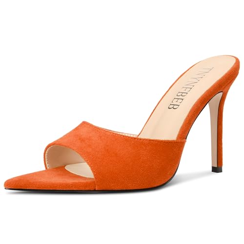 Image of TNYNFBEB Womens Stiletto High Heel Pointed Open Toe Sandals Mules Shoes Slingback Slip-on Prom Party Dress Summer 3.9 Inches Heels