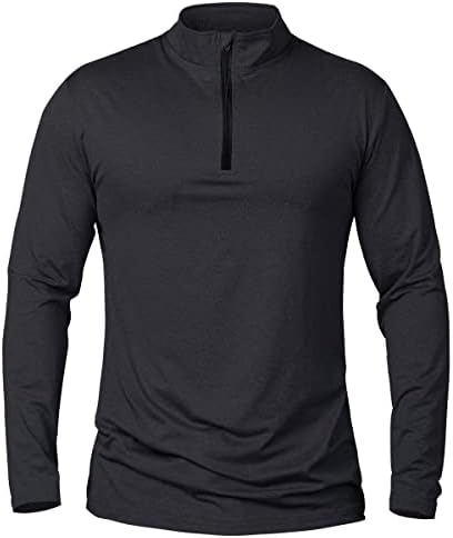 CARWORNIC Men's Long Sleeve Athletic Shirts Quarter Zip Pullover Quick Dry Active Sports Sweatshirt for Outdoor Running Workout Gym Golf Work Shirts Black