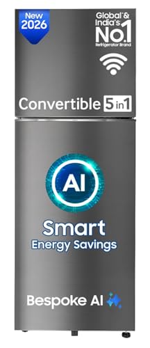 Image of Samsung 330 L, 3 Star, Convertible 5-in-1, Digital Inverter, Frost Free Double Door, WiFi Bespoke AI Refrigerator (RT34HG5A23S8HL, Silver, Elegant Inox, 2026 Model)