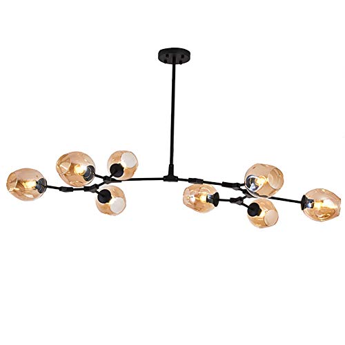 LRUII E27 Sputnik Chandelier Modern Chandelier Mid Century During Lighting Adjustable Ceiling Light Fixture for y Bar Kitchen Dining Room-Amber lampshade 8 Head